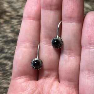 Classic sterling silver black onyx cabochon drop earrings